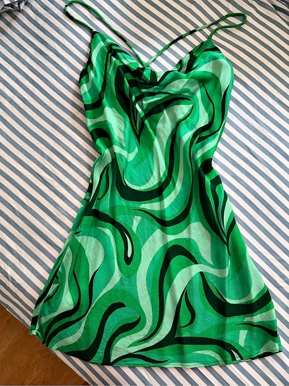 Zara Zebra Abstract Green Mini Satin Dress Size XS Like New